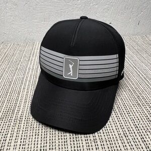 PGA Tour Golf Hat Cap Striped Black and Gray Pro Series Adjustable hat
